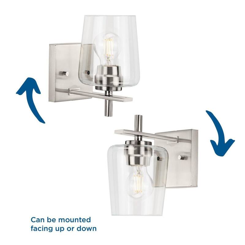 Calais Collection One-Light Brushed Nickel Clear Glass Vanity Light - 5 in x 7 in x 8.5 in