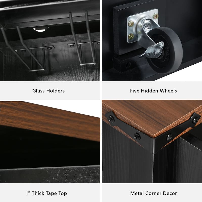 58" Farmhouse Kitchen Island with Sliding Barn Door, Drop Leaf & Storage, Mobile on 5 Wheels