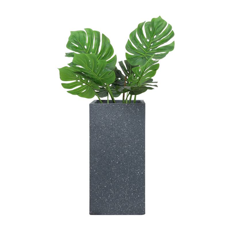 Dark Gray Resin Square Nested Planters, Set of Two, 11"Lx11"W 22"H/13"Lx11"W28"H, Stylish Indoor and Outdoor Plant Pots,