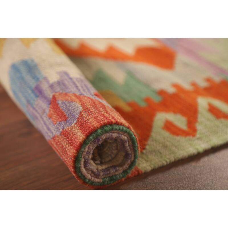 Hand Woven Oriental 100% Wool Carpet Southwestern Geometric Multi-Colored Kilim Area Rug - 6' 8'' X 4' 11''