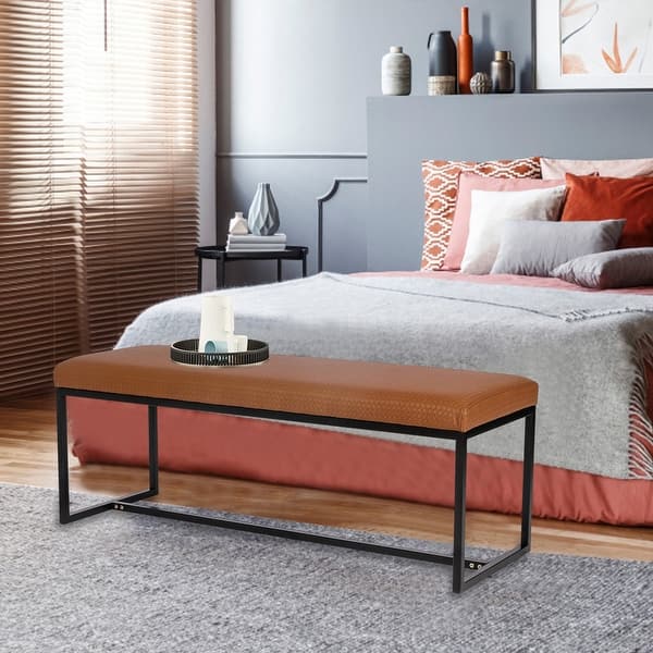 Adeco Upholstered Ottoman Bench, Woven Faux Leather Cushion Foot Rest