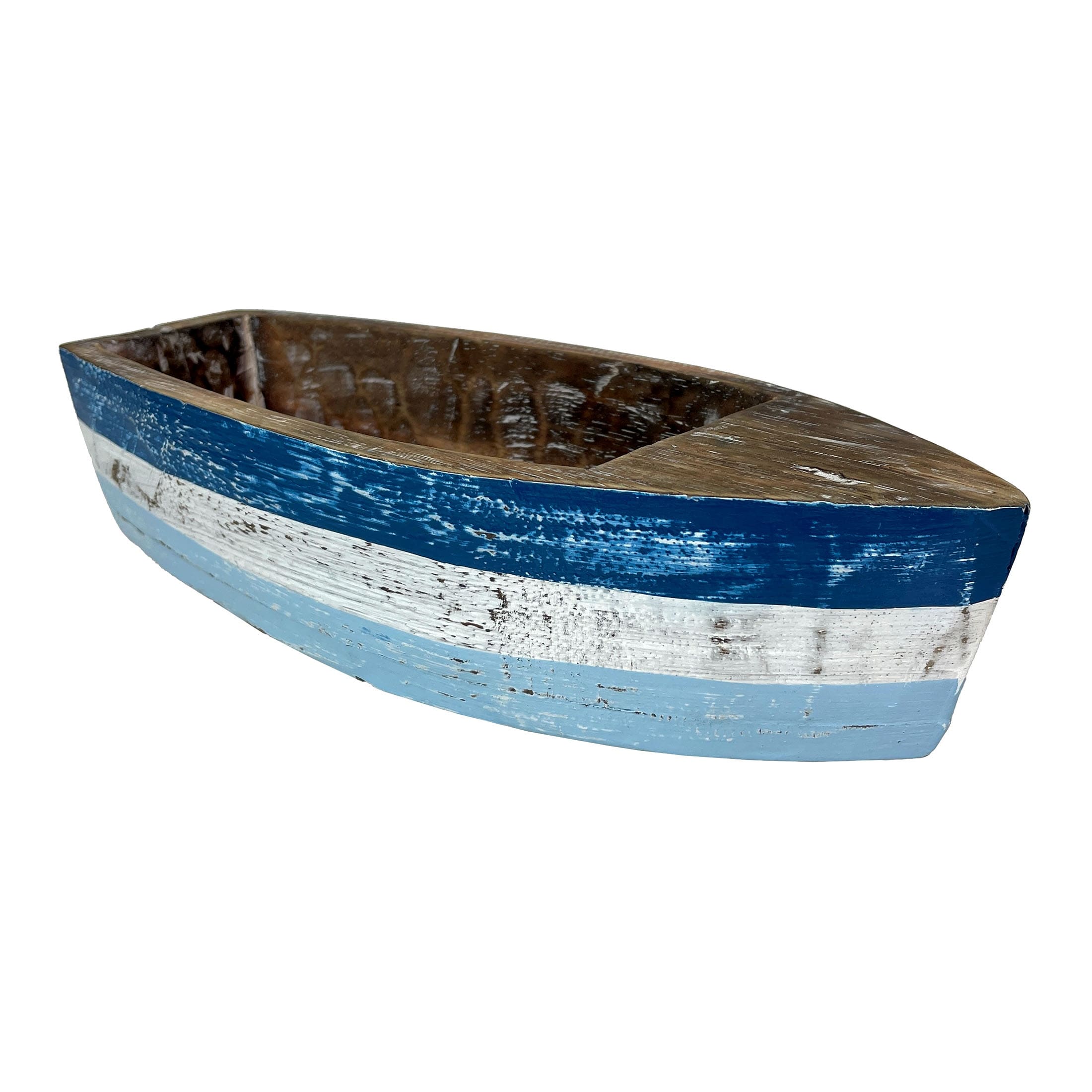 12 Inch Wooden Boat Tray Nautical Blue Coastal Decor Centerpiece - 2.5 X 12 X 5.25 inches
