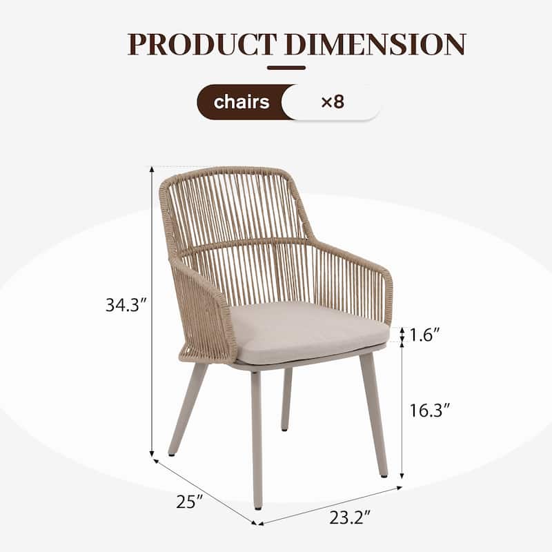 Outdoor Patio Dining Sets with PE Wicker Chairs and Extendable Aluminum Dining Table for 8 Persons