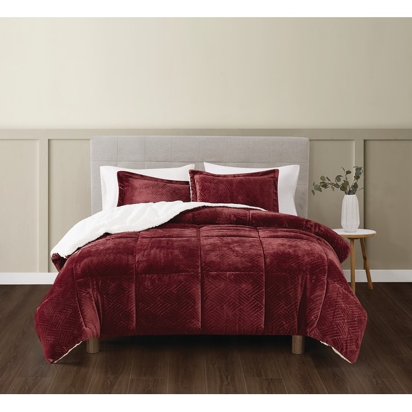slide 2 of 15, Truly Soft Basket Carved Faux Fur Comforter Set Cabernet - Twin XL - 2 Piece