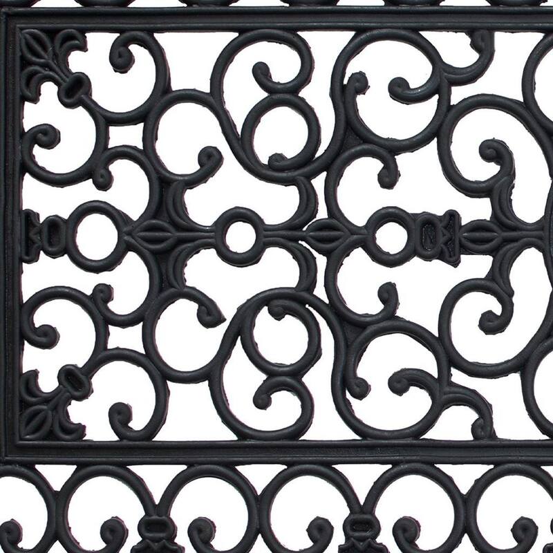 HomeRoots 17" X 41" Black Scrollwork Outdoor Rubber Door Mat - 17' X '41