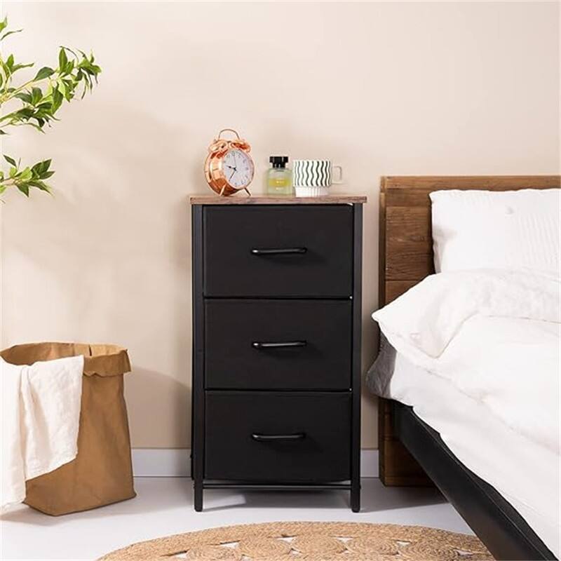 black small dresser for bedroom 8 Drawers Corner Dresser With Storage Fabric Drawers And Open Shelves For Small Space,Bedroom,Entryway,Living Room (Black Wood Veins) Winston Porter