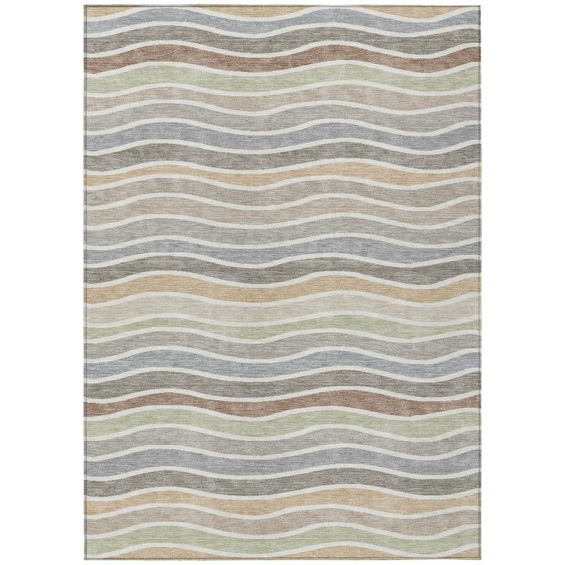 Machine Washable Indoor/ Outdoor Contemporary Stripe Chantille Rug