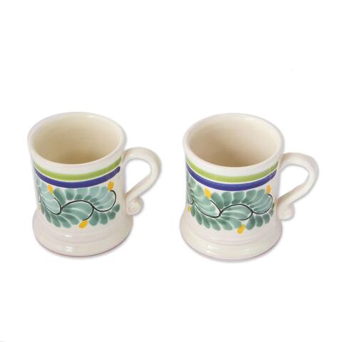 Novica Handmade Verdant Majolica Ceramic Mugs (Pair)