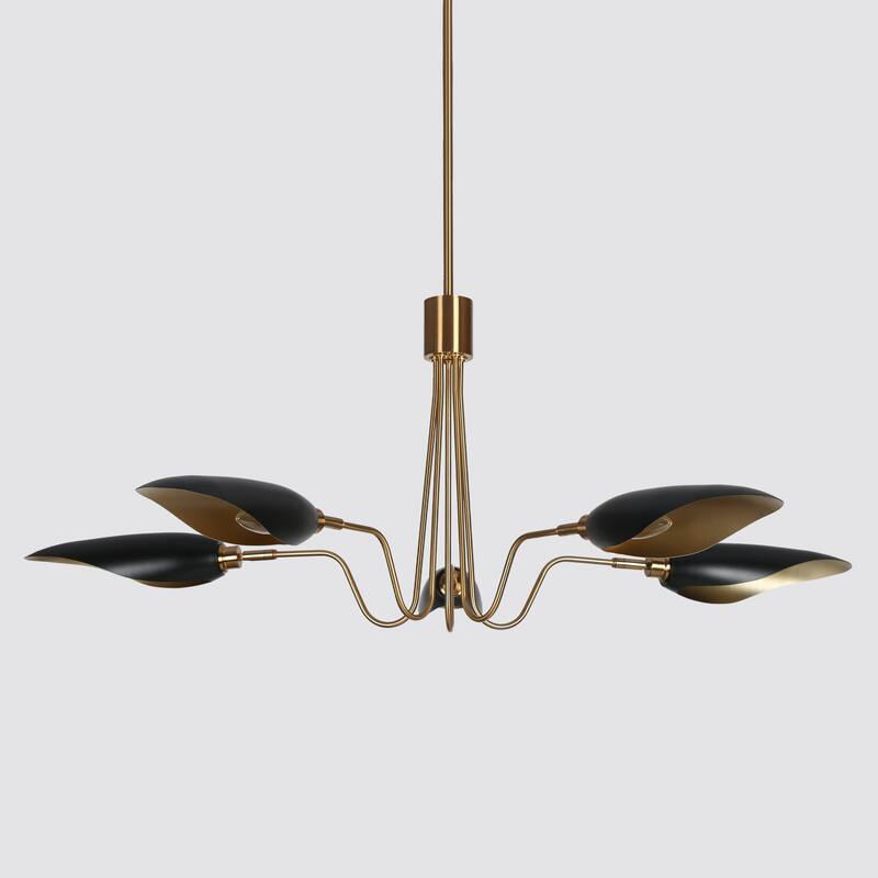 Mid-Century Modern 5-Light Black Gold Chandelier Wheel Pendant Lights with Metal Shades - 40" D x 16.1" H