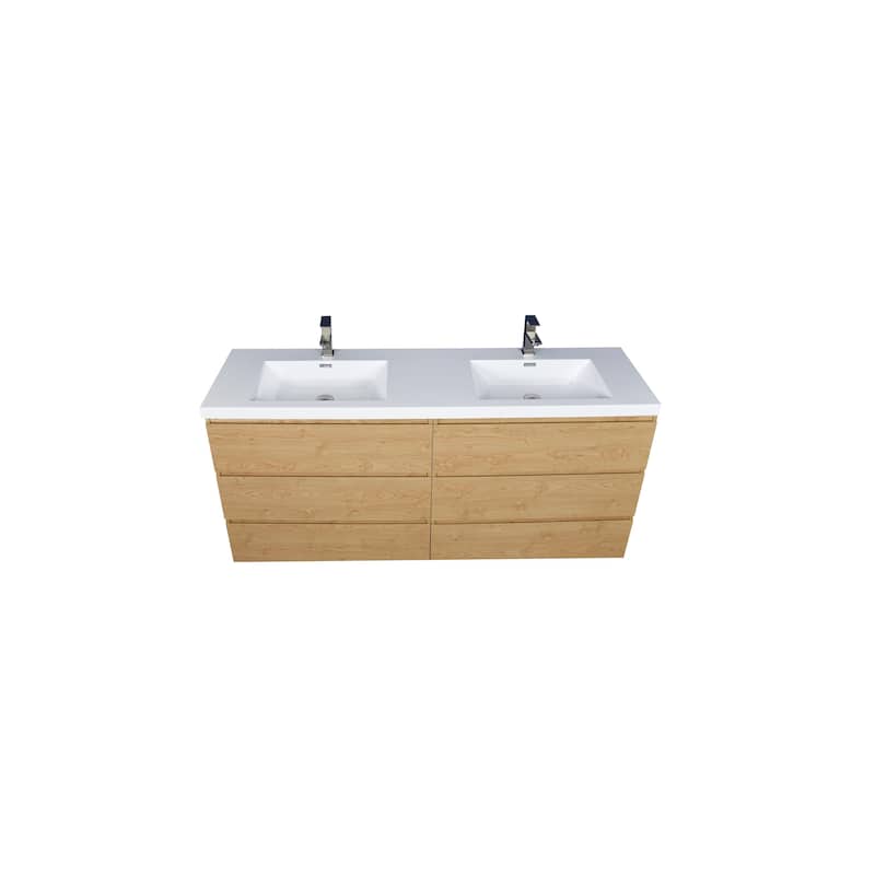 Angeles 72" freestanding bath vanity with dual basin reinforced acrylic top