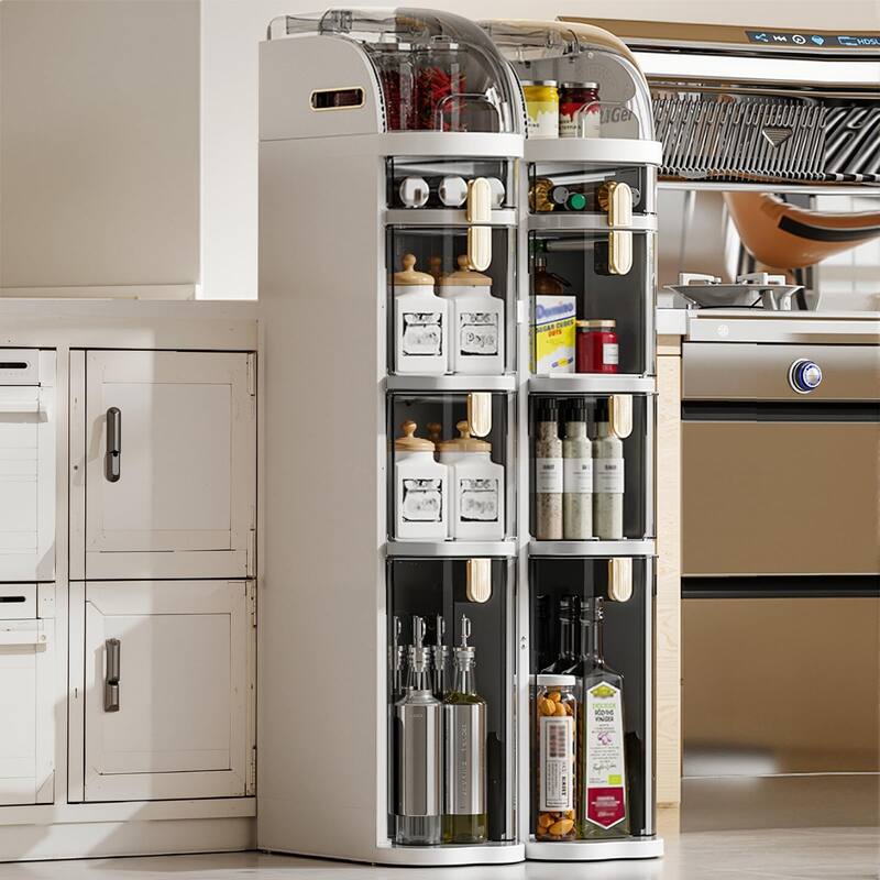Slim Bathroom Storage Cabinet with Drawers & Tissue Box, Plastic Narrow Rolling Bathroom Tower Cart No Installation