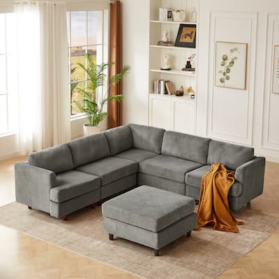 95.6" Corduroy Modular Sectional Sofa (6-Seater) with Sleeper Function