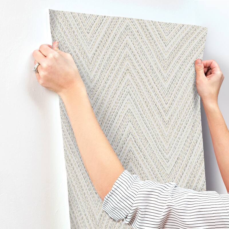 A-Street Prints Lainey Neutral Stitched Chevron Wallpaper