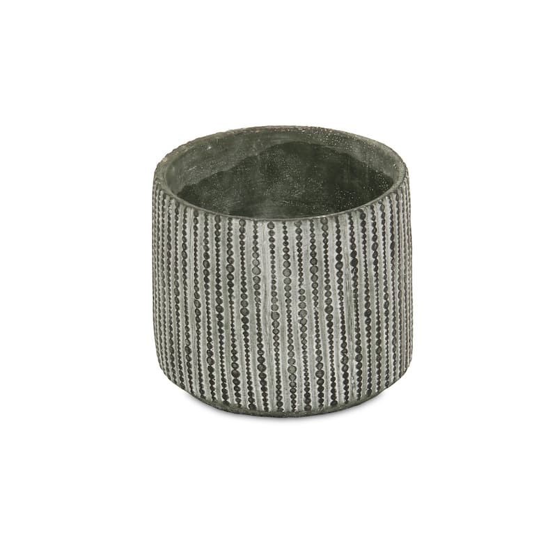 HomeRoots 7" Gray Geo Striped Cement Indoor Outdoor Round Pot Planter