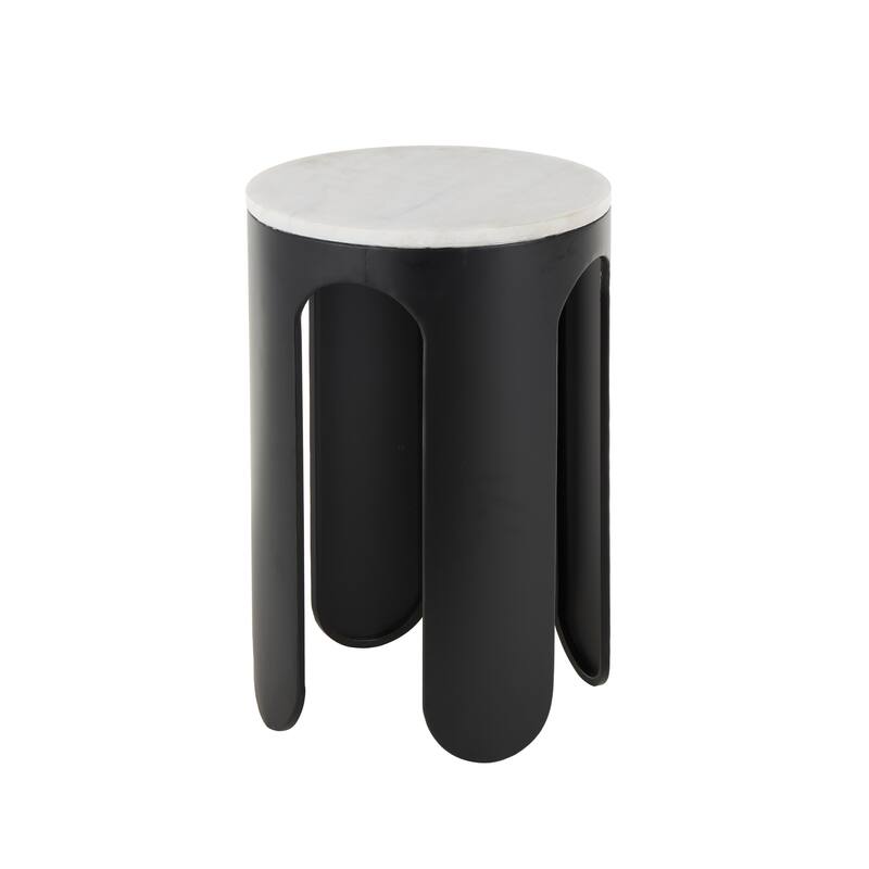 Black Metal Round Side End Accent Table with White Marble Tabletop