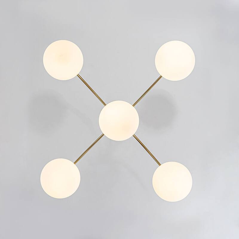 Modern 5-Light Curved Arm Opal Glass Globe Sputnik Chandelier 30in