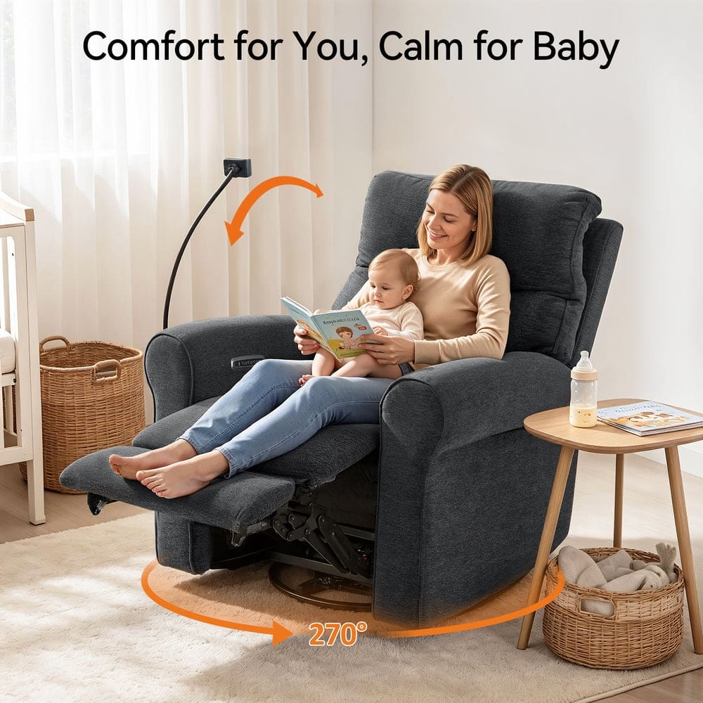MCombo Triple Motor Power Swivel Rocker Recliner Chair with Adjustable Headrest, Extended Footrest, Dual USB Ports, Phone Holder