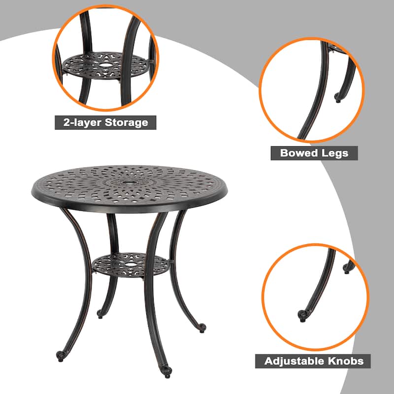Outdoor 31'' Round Cast Aluminum Bistro Table with Umbrella Hole