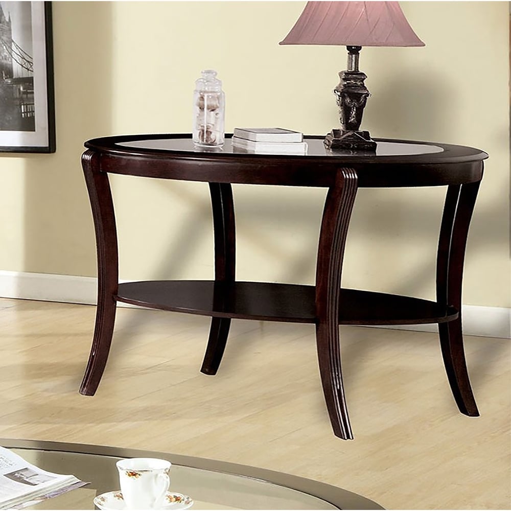 Tempered Glass And Solid Wood Sofa Table In Espresso Finish