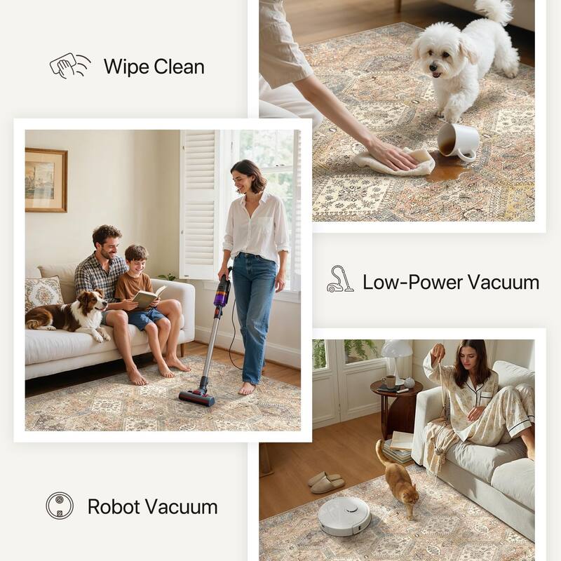 Mcow Vintage Wood-Tone Low-Pile Washable Non-Slip Area Rug