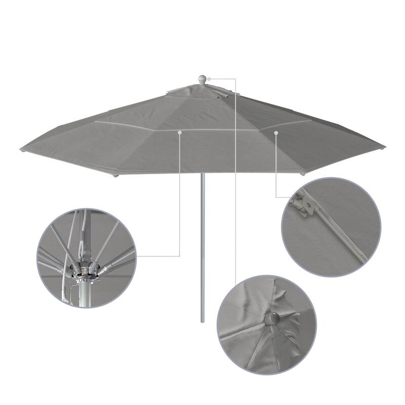California Umbrella 11' Venture Series Patio Umbrella, Silver Aluminum Pole Fiberglass Ribs Pulley Lift Sunbrella