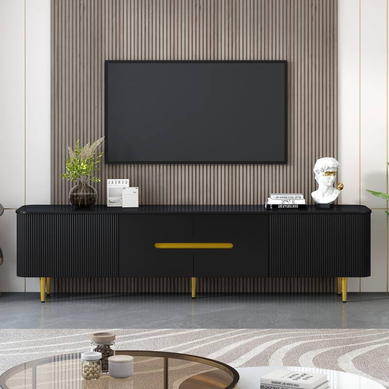 Roomfitters Minimalist TV Stand for up to 85 Inch TV, Entertainment Center with Four Spacious Cabinets