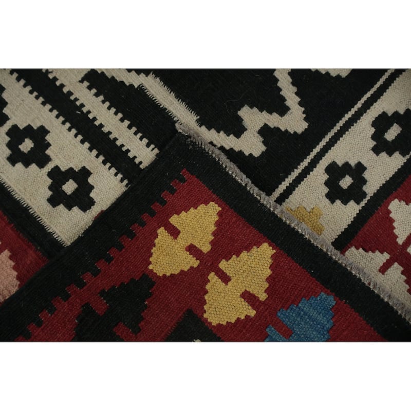 Hand Woven Oriental 100% Wool Carpet Southwestern Tribal Black Kilim Runner Rug - 9' 11'' X 3' 2''