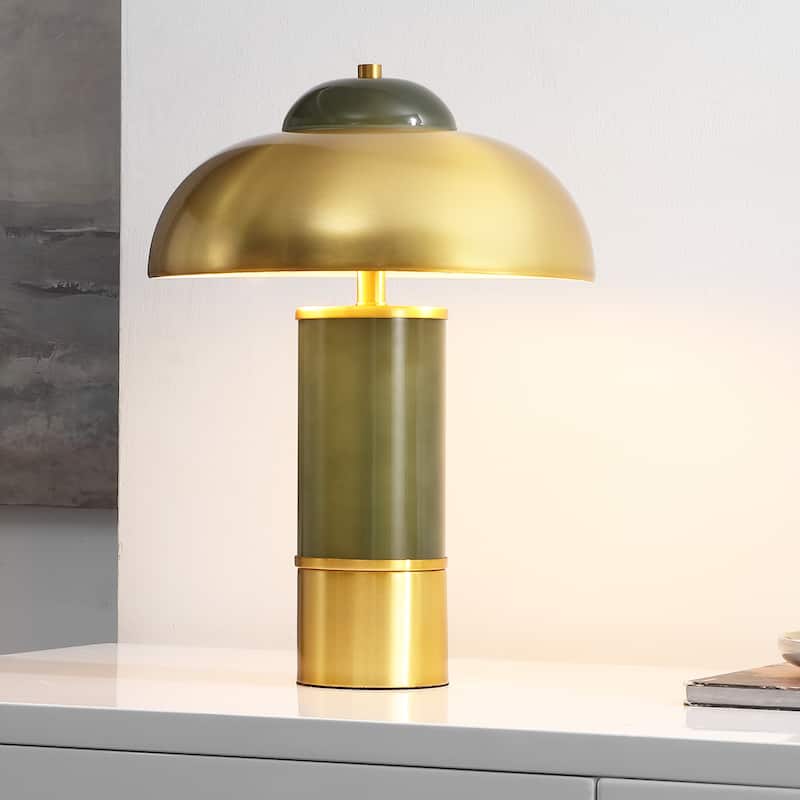 SAFAVIEH Drea 16-inch Mushroom Glass & Metal Table Lamp (LED Bulb Included) - 12"W x 12"D x 16"H - Green/Brass