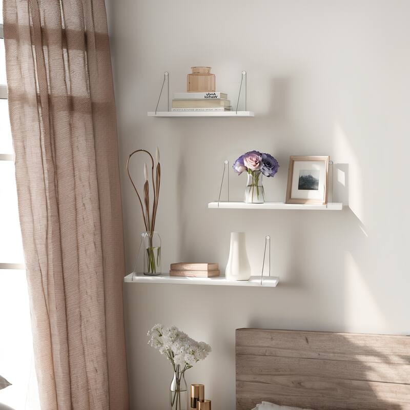 Floating Shelves for Wall with Silver Metal Brackets White for Bedroom Living Room - 23.62 x 5.91 x 5.91 inch