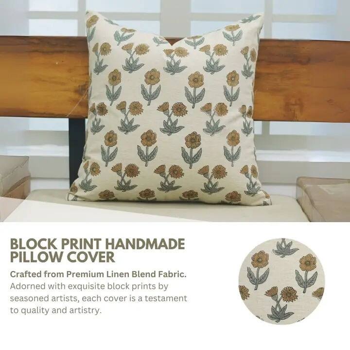 Fabdivine Vintage Linen Handmade Floral Cushion Pillow Cover Living or Bed Room, Kirti