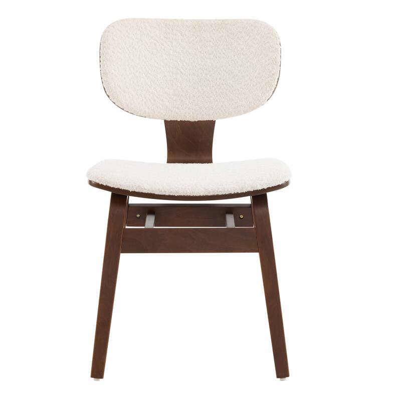 Roomfitters Modern Boucle Dining Chair with Upholstered Seat, Stylish Accent Side Chair for Home Decor, White + Walnut