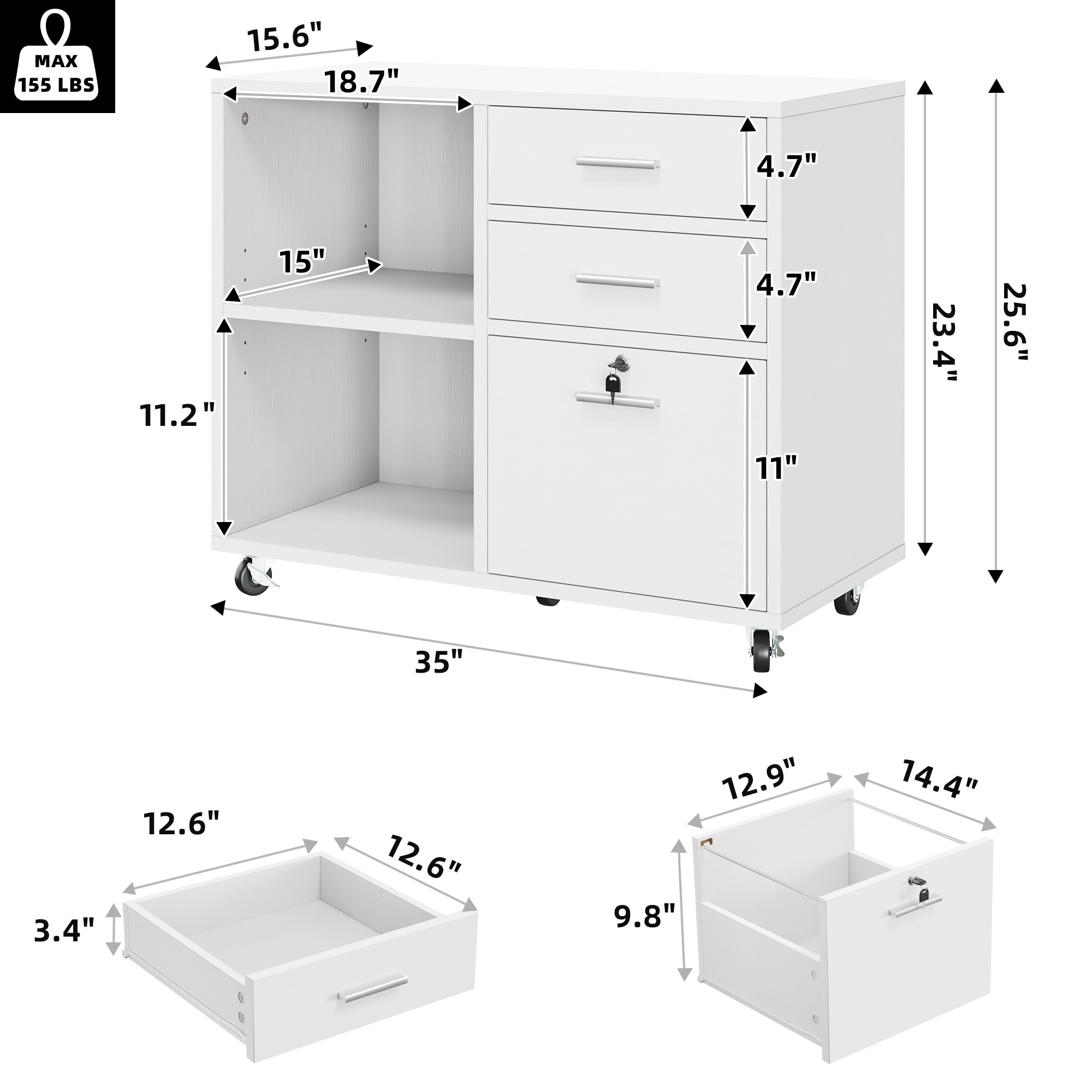 Moasis 3 Drawer Mobile Wood File Cabinet with Lock and Open Storage Shelves  - Bed Bath \u0026 Beyond - 39989812, image size:2000x2000