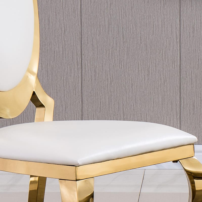 Set of 2 Leatherette Dining Chair with Oval Backrest and Steel Legs