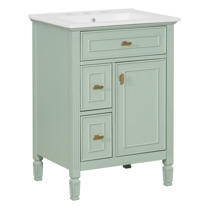 24 Inch Bathroom Vanity with Ceramic Sink Combo, Undermount Vanity Sink Cabinet Bathroom Storage Cabinet for Small Space