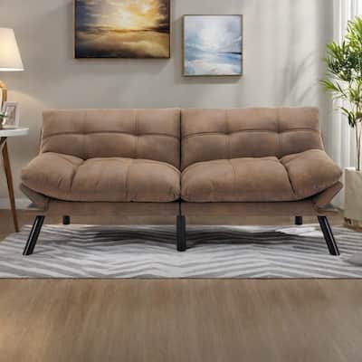 70.87" Leather-Feel Convertible Sofa Bed with Adjustable Backrest