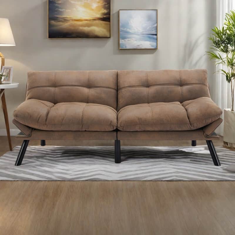 70.87" Leather-Feel Convertible Sofa Bed with Adjustable Backrest