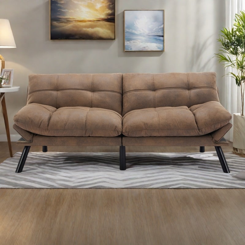 70.87" Leather-Feel Convertible Sofa Bed with Adjustable Backrest