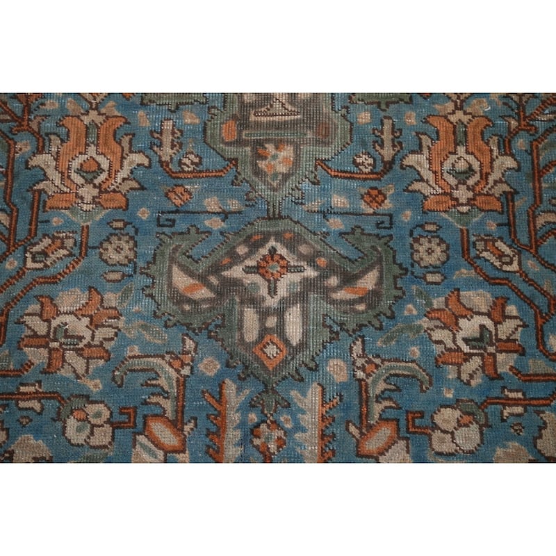 Blue Distressed Tabriz Vintage Persian Rug Hand-Knotted Wool Carpet - 8'1" x 11'2"