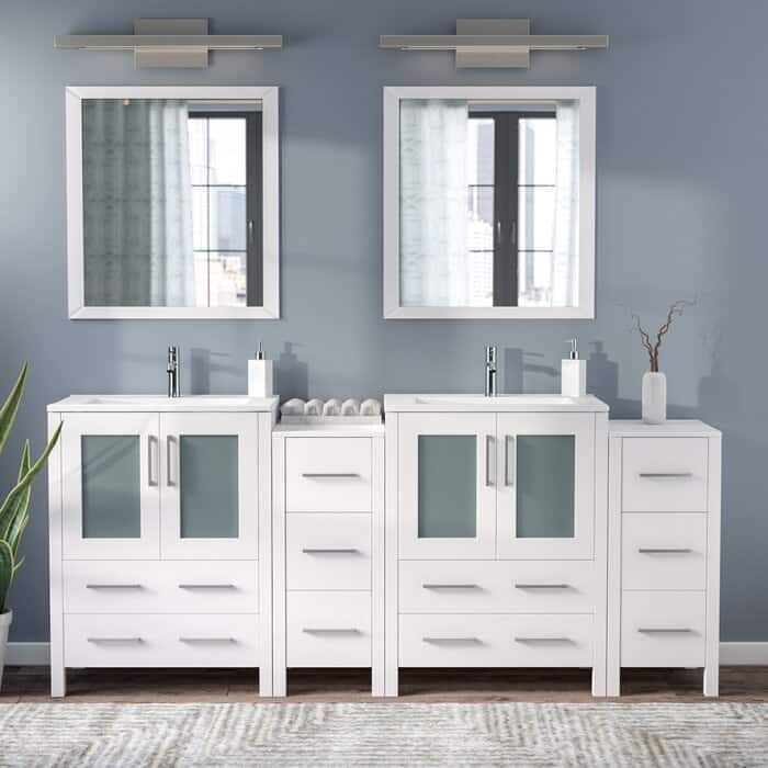 Vanity Art 72 in. Double Sink Bathroom Vanity with Top and Mirrors - 72 X 18.1 X 35.8