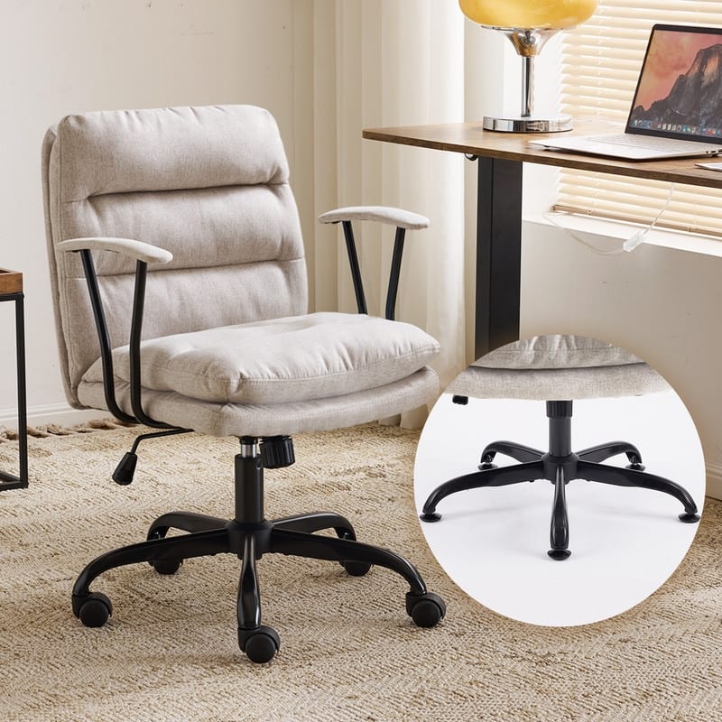 24.4 Inch Upholstered Swivel Office Chair With Leg Pegs And Wheels - Off-grey