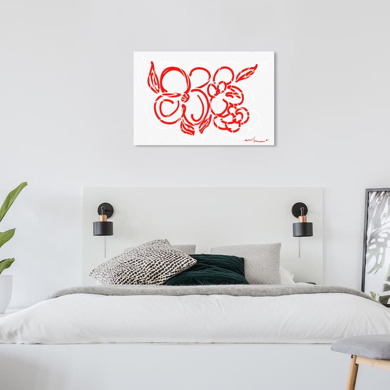Wynwood Studio Canvas Abstract Zuma Floral Red White and Modern & Contemporary Wall Art Canvas Print - 24 x 36
