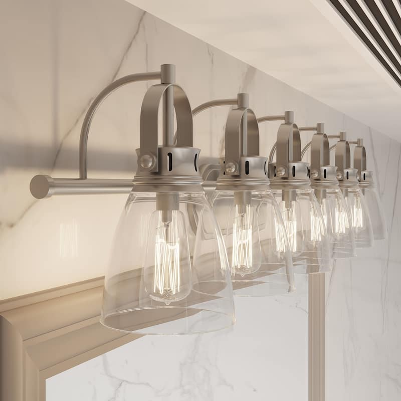 Acroma 6-light Modern Industrial Nickel Bathroom Vanity Lights - 51''