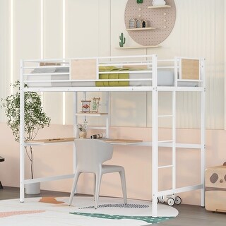 Twin Metal Loft Bed with Desk & Shelf