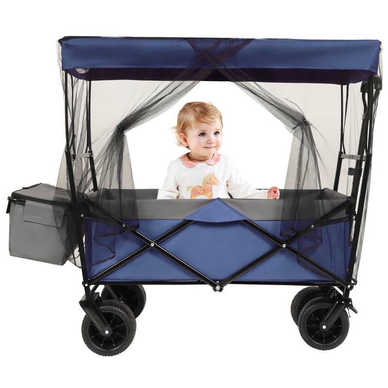 480lb Collapsible Wagon with Canopy & Mosquito Net - 7" All-Terrain Wheels Lightweight Design