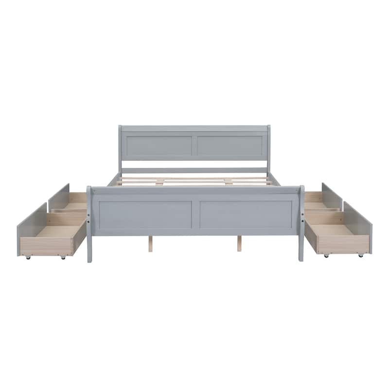 Twin/Full/Queen Bed Frame with 4 Drawers,Wood Bed with Storage