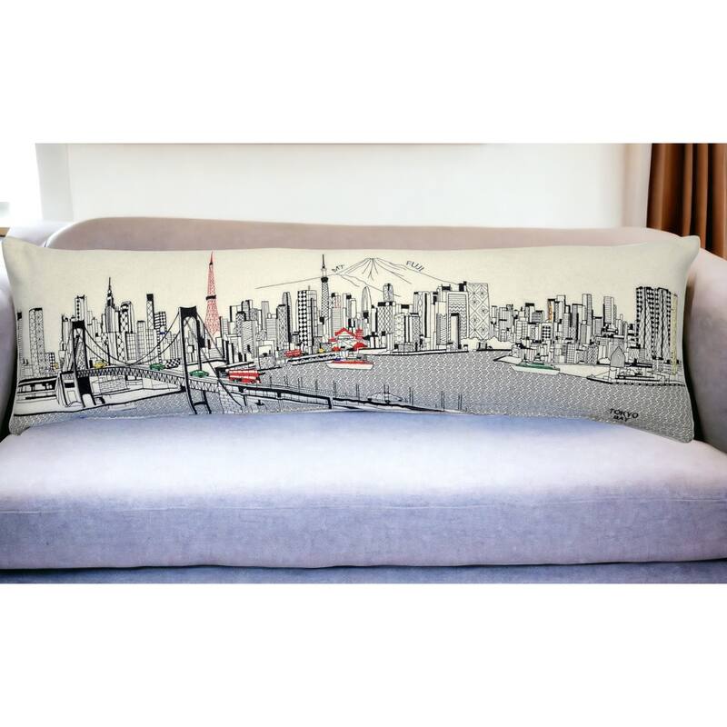 HomeRoots 46" White Tokyo Daylight Skyline Lumbar Decorative Pillow
