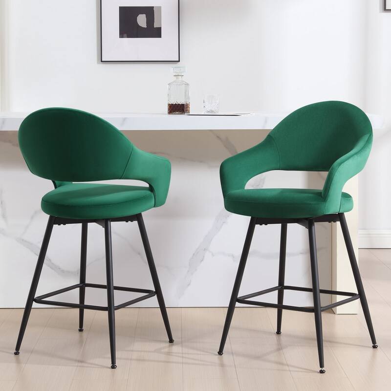 26" Velvet/ Faux Leather Counter Height Swivel Bar Stools Set of 2/4 - 39.2"H x 20.4"W X 22"D