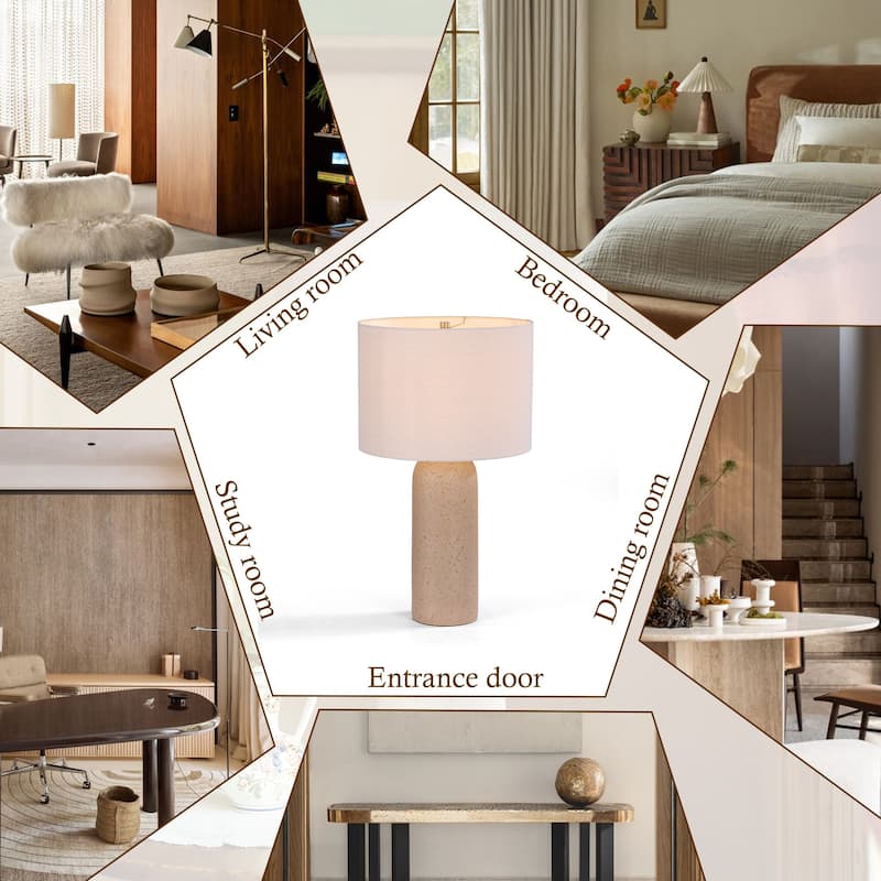 26" Painted Ceramic Accent Table Lamp with Drum Linen Shade