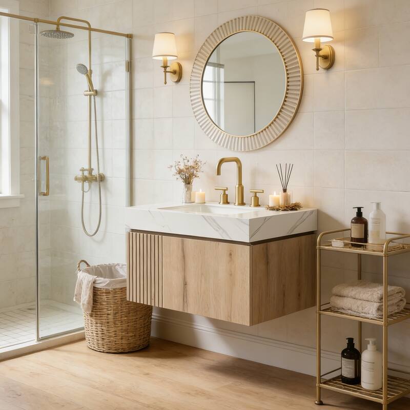 Floating Storage Bathroom Vanity with 3 Pre-drilled Faucet Holes