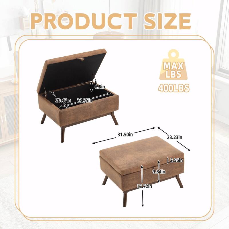 Mid-Century Modern Square Coffee Table with Storage Bench